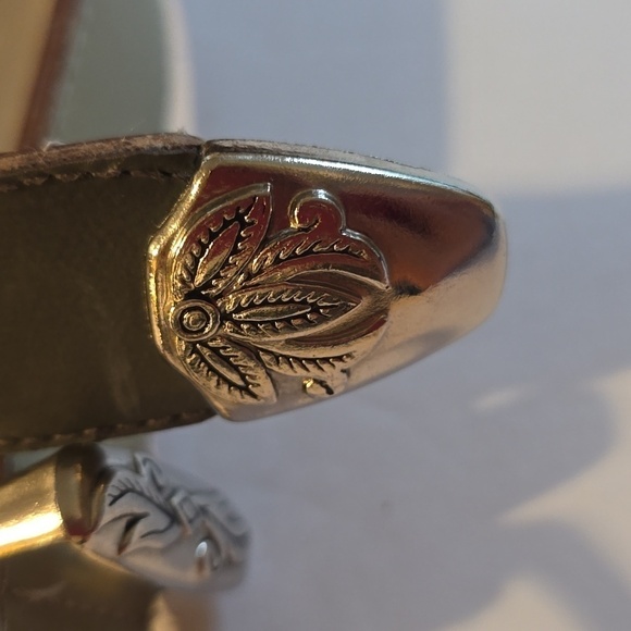 Womens leather Multi-Color Belt Silver floral square medallion Silver Buckle S/M main image 5